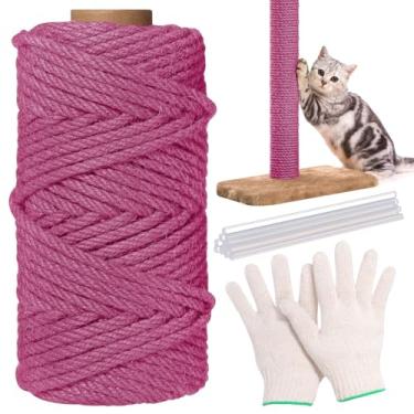 Imagem de Wowangce Corda natural de cânhamo de árvore de gato de 1/10.2 cm × 164 pés, conserta e substitui corda de sisal para arranhar a torre de árvore de gato, faça você mesmo (rosa)