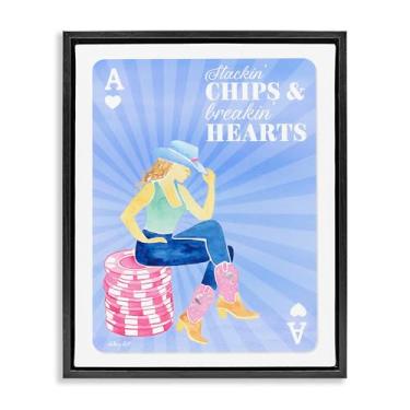 Imagem de Stupell Industries Stackin' Chips And Breakin' Hearts Design de arte de parede em tela flutuante preta emoldurada por Hillary Holt, 89 x 63 cm