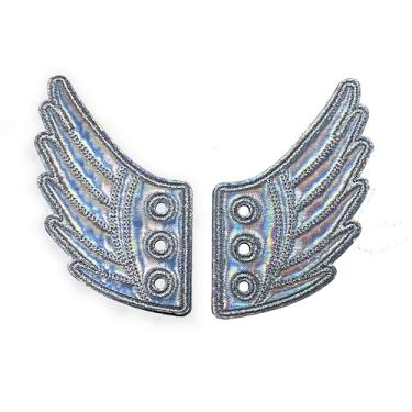 Imagem de 1 par de sapatos de anjo de poliuretano iridescente prata glitter asas voando ornamento show sapato acessórios festa Halloween divertido skate sapatos decorações DIY