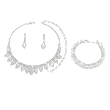 Imagem de Conjunto Colar Brinco Pulseira Pérola Zircônia Prata Brilhante Gota- Noiva Casamento Festa Formatura Debutante - Presente Amor Mãe Namorada Amiga - Clássico Delicado Vintage