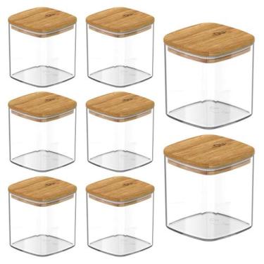 Imagem de Kit 8 Potes Acrilico Tampa Bambu Hermetico 150ml P/ Temperos - Ou