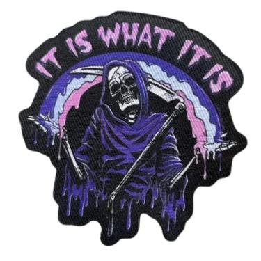 Imagem de Patch de Halloween assustador - Punk It is What It is Skull Meme Patches, Patch de moral tático militar com fecho de , adesivos para mochilas, uniformes militares, jeans, jaquetas, coletes, chapéus e