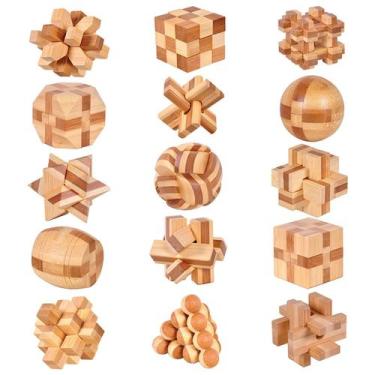 Imagem de Conjunto de quebra-cabeças de madeira VolksRose IQ Challenge, 15 unida