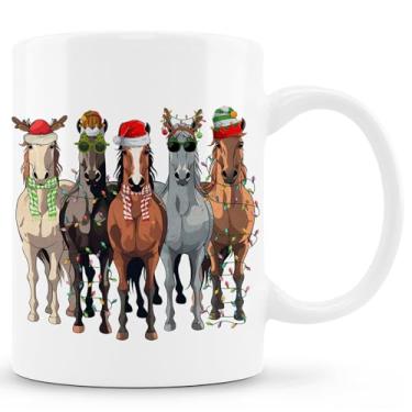 Imagem de Zomhix Canecas engraçadas de cavalo de Natal, canecas de cavalo para amantes de cavalos, presentes de cavalo de Natal para amantes de cavalos meninas mulheres, cavalo em chapéus de Papai Noel, caneca