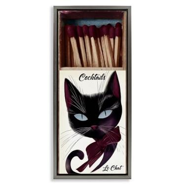 Imagem de Stupell Industries Design de arte de parede em tela flutuante cinza retrô Cat Matchbox por Annabelle Hall, 25 x 11