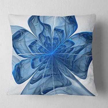 Imagem de Designart Flor fractal azul com pétalas grandes florais, sala de estar, sofá, enchimento de almofada de alta qualidade + capa de almofada impressa em ambos os lados 40,64 x 40,64 cm