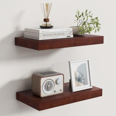 Imagem de Prateleiras flutuantes para parede, conjunto de 2 prateleiras flutuantes de madeira verdadeira, 20 cm de profundidade, prateleira de parede de madeira rústica para decoração de casa, prateleiras de