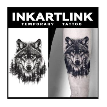 Imagem de INKARTLINK Tattoo Tech, tatuagem semipermanente grande de 2 folhas, tatuagens temporárias, duram de 1 a 2 semanas, à prova d'água, visual realista, sem adesivo, sem reflexo (homem animal)310