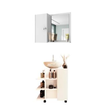 Imagem de JM3 Móveis Kit para Banheiro com Gabinete Classic e Espelheira Gênova (Branco)