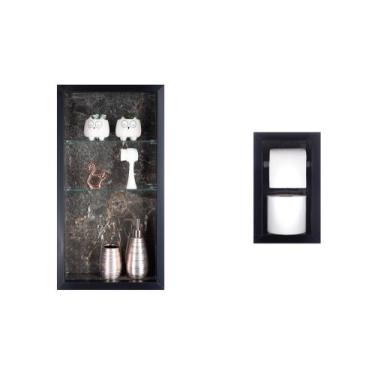 Imagem de Nicho Em Porcelanato Com Prateleira De Vidro E Porta Papel Higiênico -