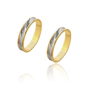 Imagem de Par de Alianças de Noivado Zeus Trabalhada Ouro Amarelo e Branco 4mm 6
