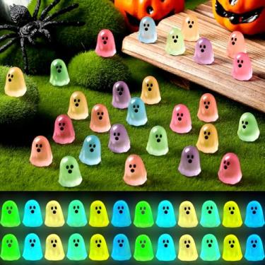 Imagem de Seenelling Miniaturas de fantasma luminoso de Halloween, 180 peças, estatuetas de resina de fantasma fofas, mini figuras de resina que brilham no escuro, decoração de jardim para micropaisagem de casa