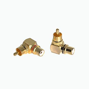 Imagem de WLGQ Adaptador AV de 90 graus, conector AV macho para fêmea, adaptador de ângulo reto banhado a ouro para amplificador de áudio estéreo HiFi ou vídeo AV (2 peças)