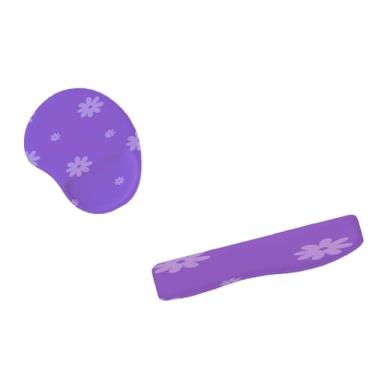 Imagem de Kit Mouse Pad e Apoio de Teclado Flores Roxo e Branco