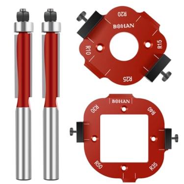 Imagem de ZJRDYYK Modelo de raio de canto redondo, modelos de roteador gabarito de raio de alumínio, modelos de roteamento de raio de canto com 2 cortadores de corte, modelo de posicionamento de ângulo de arco