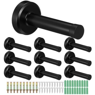 Imagem de 10 batente de porta preto fosco, tampa de porta de aço inoxidável 304 resistente de 9 cm com pontas de borracha, suporte de porta montado na parede, amortecimento de som