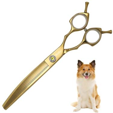 Imagem de 56 dentes VG10 aço profissional tesoura de cuidado de cães, 25 graus curvos, com pontas blunt seguras, tesouras de animais de estimação de 7,5 polegadas para cães gatos, taxa de diluição de 30%