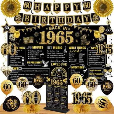 Imagem de Kit de decorações de aniversário Eiurteao 60th Black Gold 24 unidades