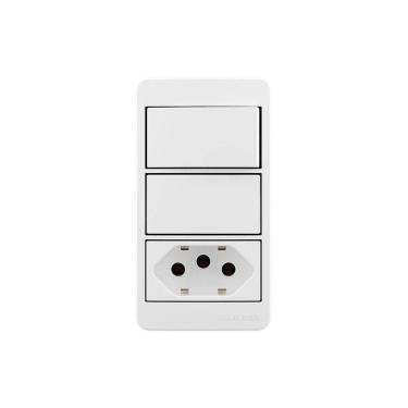 Imagem de Placa Para Condulete Caixa 3/4" Com Interruptor Simples 10a E Tomada 2p+t 20a Margirius Sleek Branca Branco