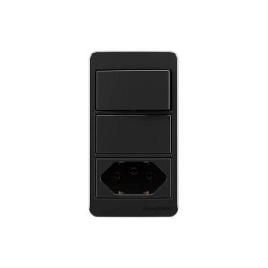 Imagem de Placa Para Condulete Caixa 3/4" Com Interruptor Simples 10a E Tomada 2p+t 20a Margirius Sleek Ebony Preto