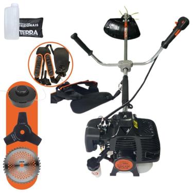 Imagem de Roçadeira Máquina de Cortar Grama À Gasolina Terra GRH-430 2T 43cc 1,7HP de Alta Performance Com Carretel de Nylon + Faca 3 Pontas + Faca 40 Dentes