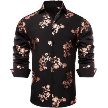 Imagem de Camisa social Hi-Tie com estampa 3D com botões e manga comprida para h