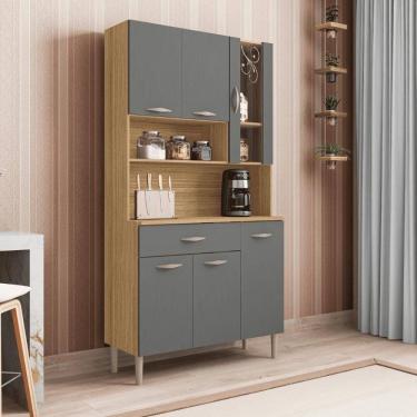 Imagem de Kit Cozinha 6 Portas E Gaveta Golden Freijó / Gris