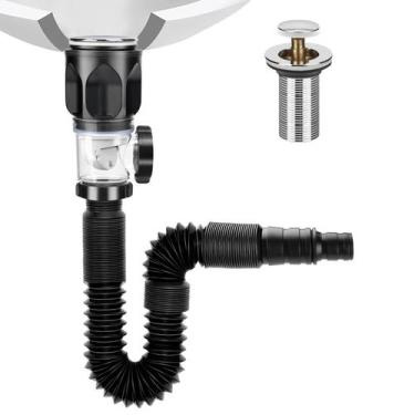 Imagem de Kit de drenagem de pia de banheiro WEAQALD Flex-drain com P-trap & Sto