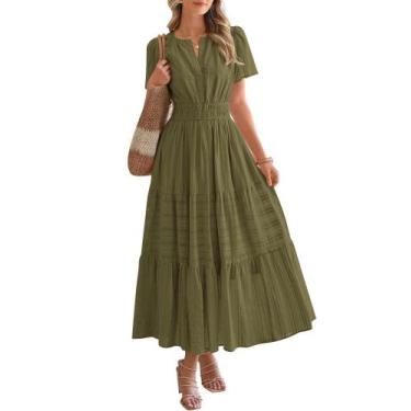 Imagem de Vestido casual BTFBM feminino, verão 2025, decote em V, verde militar