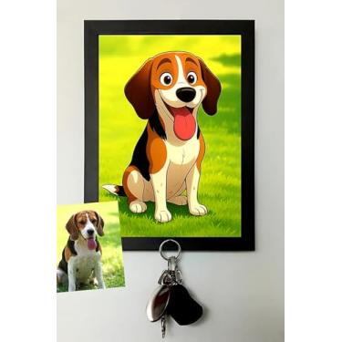 Imagem de Porta-Chaves/Porta-Coleiras Personalizado com 1 pino Quadro Cartoon do seu Cachorro Cão Gato Moldura Inclusa Pronto para Pendurar Decoração Funcional para Parede