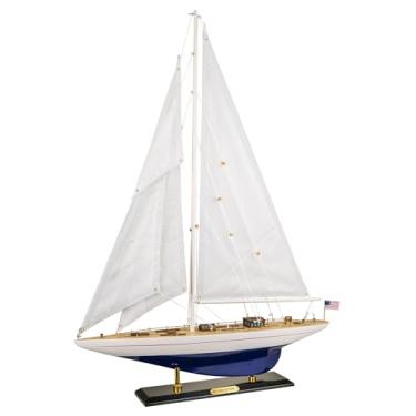 Imagem de SAILINGSTORY Modelo de veleiro de madeira, barco, veleiro, iate, decoração, empresa, escala 1/70, réplica da taça americana 1930