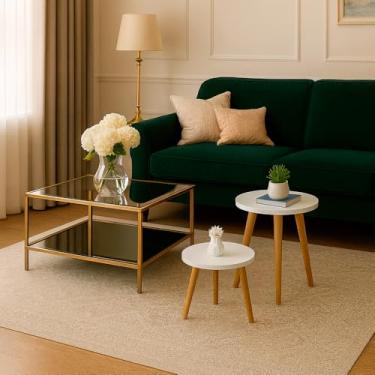 Imagem de Kit 2 Mesas Cora de Canto Redondas Pé Palito MDF Branca Mesa Lateral para Sala Quarto Escritório