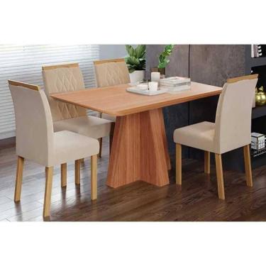 Imagem de Sala De Jantar Completa Maitê Tampo Madeirado 130x80cm E 4 Cadeiras Juliana Cinamomo - Carvalho/suede Nude Bege - Cimol