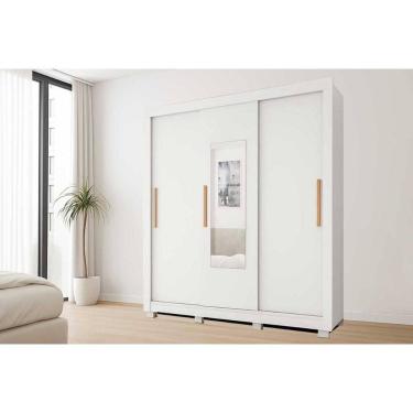 Imagem de Guarda Roupa Casal 3 Portas De Correr (1 C/ Espelho) E 2 Gavetas Chile Branco - Caemmun