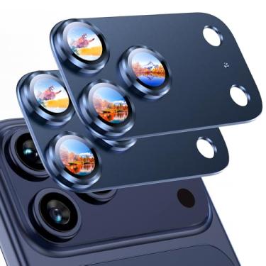 Imagem de Uyiton Compatível com protetor de lente de câmera profissional - [Não é fácil de quebrar] [forte absorção] [Compatível com capas] Capa de tela traseira de vidro temperado de metal - azul, 2 pacotes