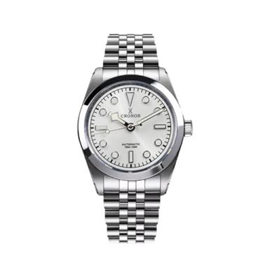 Imagem de Relógio de pulso masculino automático Cronos - Movimento mecânico PT5000 L6036 36 mm com vidro safira azul luminoso 10 barras à prova d'água, Branco