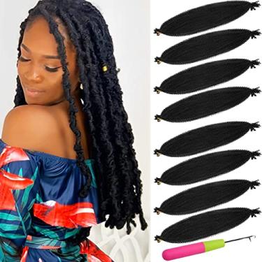 Imagem de KYNLEY 8 pacotes de cabelo elástico afro torcido 61 cm pré macio afro torcido cabelo torcido Kinky Marley torcido cabelo envolvente para cabelos macios (cabelo preto Marley para falsos locs)