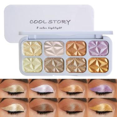 Imagem de COOL STORY Paleta de sombras com destaque de 8 cores, maquiagem brilhante com glitter, à prova d'água com alto pigmento (glitter)
