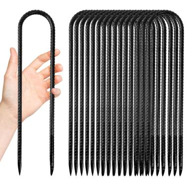 Imagem de Anothera Pacote com 16 estacas de aço para jardim, estacas de vergalhão em U de 30 cm, âncoras de solo à prova de ferrugem para barracas, plantas, cercas e trampolins