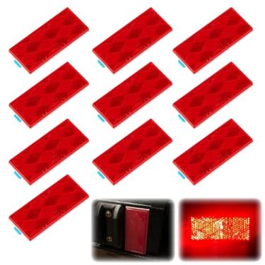 Imagem de PSLER 10 unidades de refletores retangulares - Refletores plásticos autoadesivos adequados para veículos, motocicletas, reboques, caminhões, trailers, barcos e muito mais, vermelho