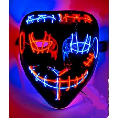 Imagem de SHANJIA Máscara de Halloween, máscara iluminada, crânio assustador com iluminação LED para festival de Halloween, cosplay, baile de máscaras, festa de carnaval (estilo 2)