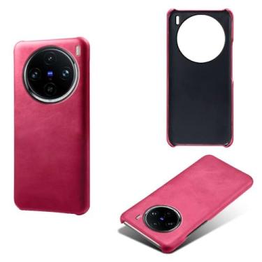 Imagem de Capa para vivo X100 Pro,Proteção contra quedas,Casca de volta de cor sólida simples,Design de couro de imitação de plástico-Rose