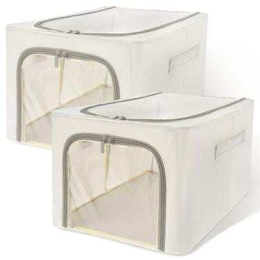 Imagem de Caixas de armazenamento de linho, 2 organizadores e armazenamento de roupas, sacos de armazenamento dobráveis de tecido grosso, recipientes de armazenamento para armário, roupas, edredom, organização