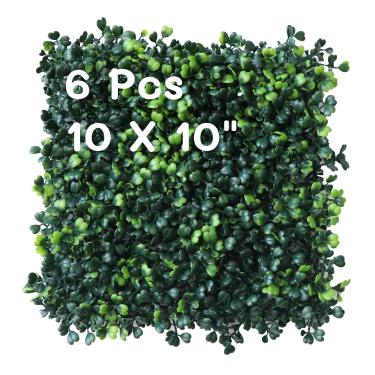 Imagem de ouyuanwall Painéis de parede de grama 6 peças 25,4 cm x 25,4 cm buxo artificial vegetação pano de fundo de parede privacidade cerca viva grama painéis de fundo de parede com proteção UV para ambientes