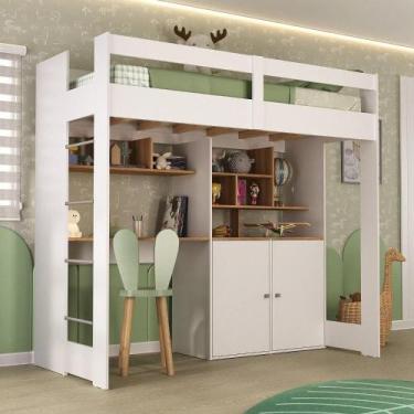 Imagem de Cama Alta Infantil Juvenil 2 Portas com Escrivaninha Multifuncional Zw