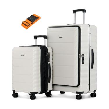 Imagem de CENSIEN Bagagem, bagagem de mão de 50 cm e bagagem despachada de 71 cm com rodas giratórias, malas pequenas e grandes leves de ABS + PC com moldura de alumínio, abertura superior, trava TSA, Branco, 2