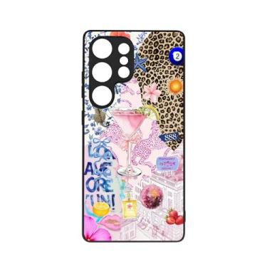 Imagem de qizjio Capa de telefone estética Y2K protetora à prova de choque vintage colagem de martini preppy cheetah impressão capa de telefone para Samsung Galaxy S25 Ultra