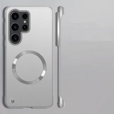 Imagem de Capa magnética metálica sem moldura para Samsung Galaxy S25 S24 S23 S22 Ultra Plus com carregamento sem fio e capa rígida ultrafina (para Samsung S24Ultra/prateada)
