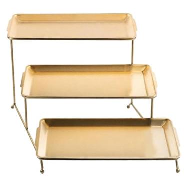 Imagem de Generic Bandeja de frutas, suporte para bolo, enfeite de três camadas, pratos de servir, bandejas, travessas, bandeja de lanches de grande capacidade para, Suporte de Ouro