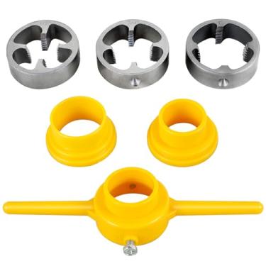 Imagem de HSHGZSR Kit de rosqueador de tubos de 6 peças, encanamento de tubulação com matrizes de 1/2 polegada, 3/10.2 cm, molde de PVC, conjunto de moldes redondos, kit de ferramentas manuais reutilizáveis